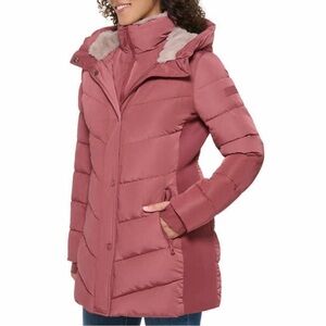 Andrew Mark Walker Faux Fur Jacket Coat Women’s Size S Pink Terra Rosa Hooded
